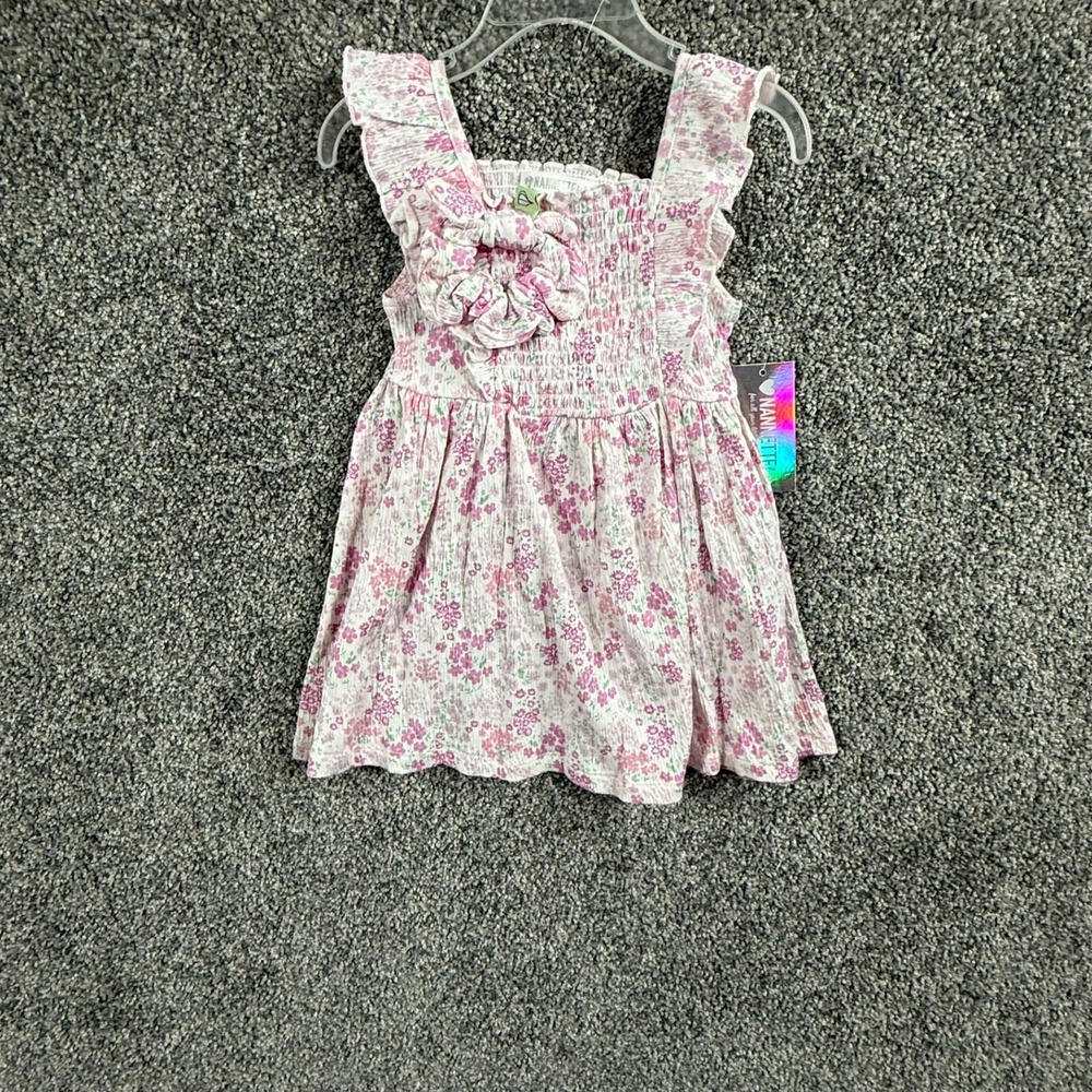 Nannette Kids Girls 2T Floral Dress NWT Pink Smocked Ruffle Matching Scrunchie